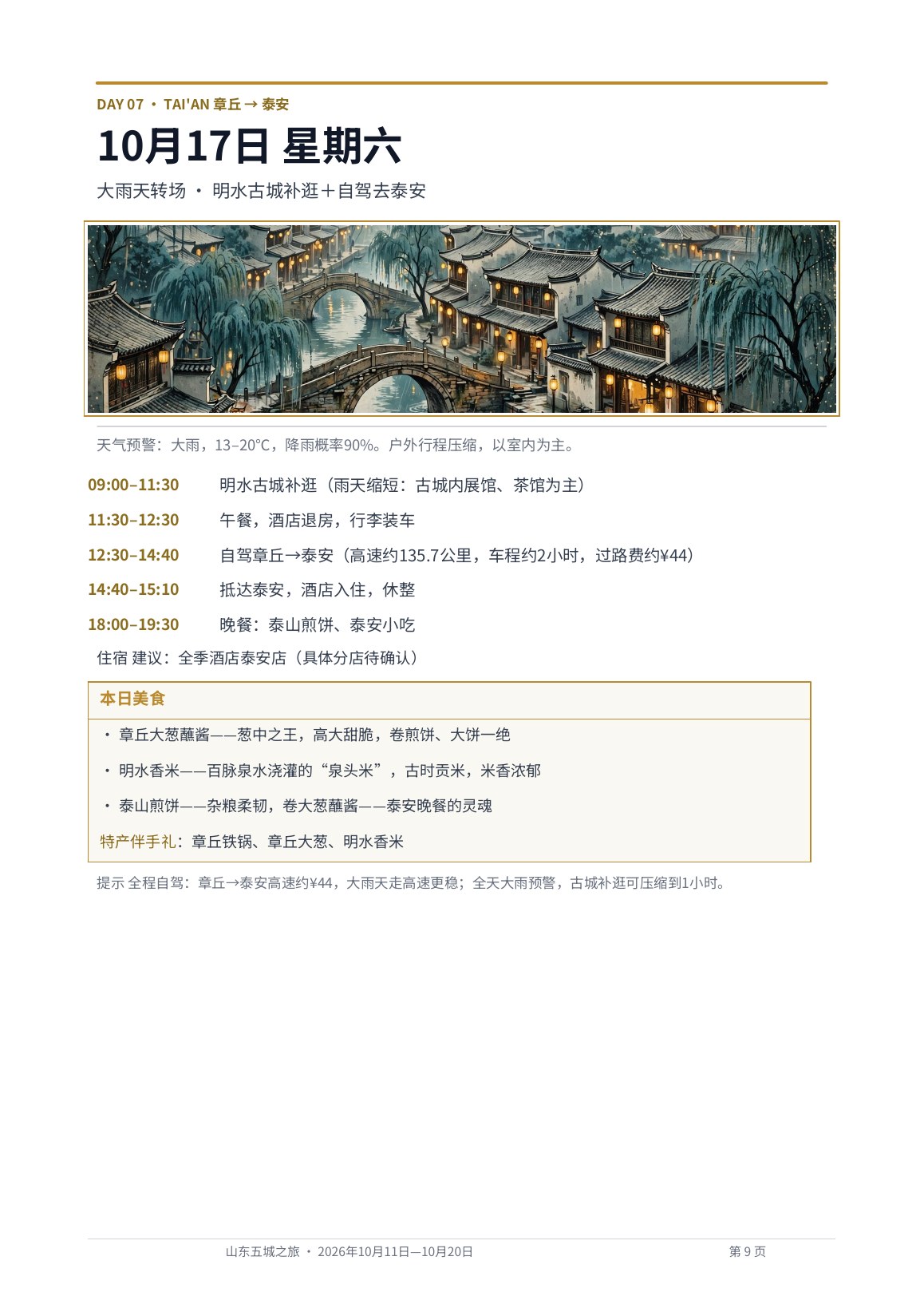 出版物风格版 第9页 Day 7 · 章丘 → 泰安