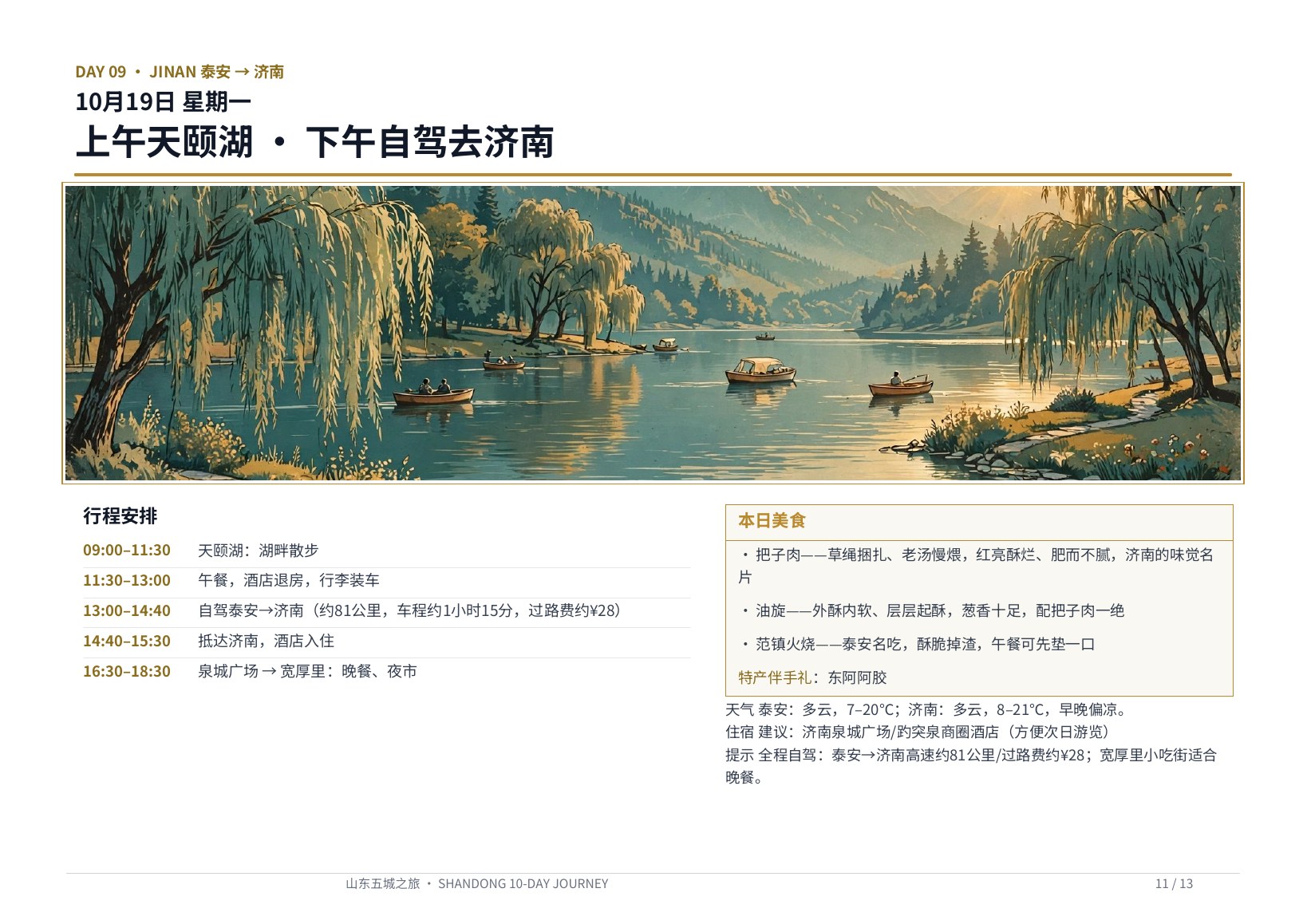 PPT 演示风格版 第11页 Day 9 · 泰安 → 济南